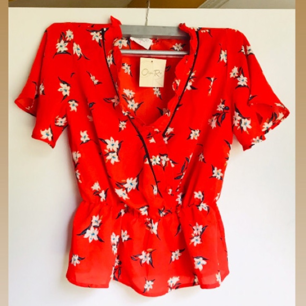 Red blouse.